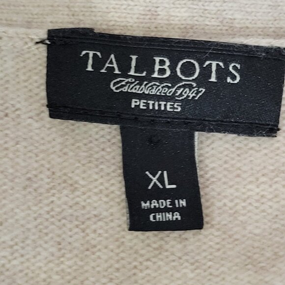 Talbots Button Up Cardigan Womens XL Beige Lambswool Rabbit Hair Sequins - Picture 4 of 5